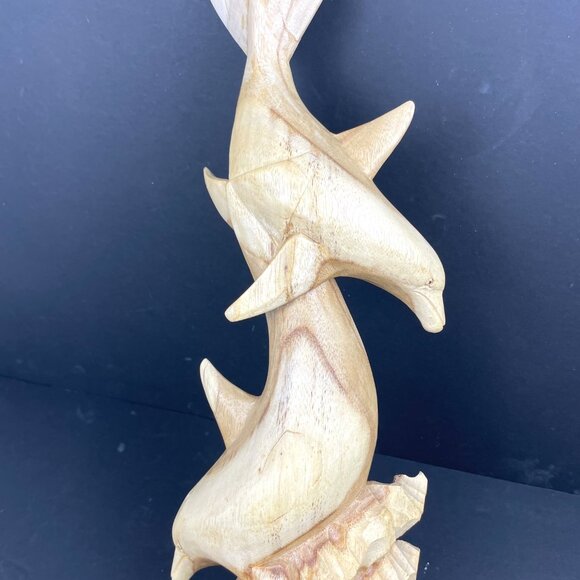 Wood Carved Dolphin Sculpture 18” Handcrafted – Natural Wood -Read Details - Picture 6 of 14